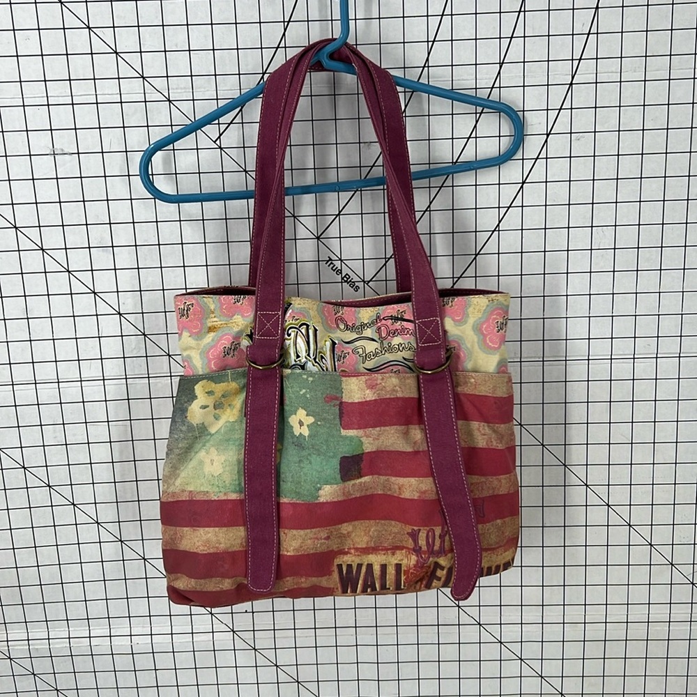 Wallflower floral print, American flag print canvas tote
